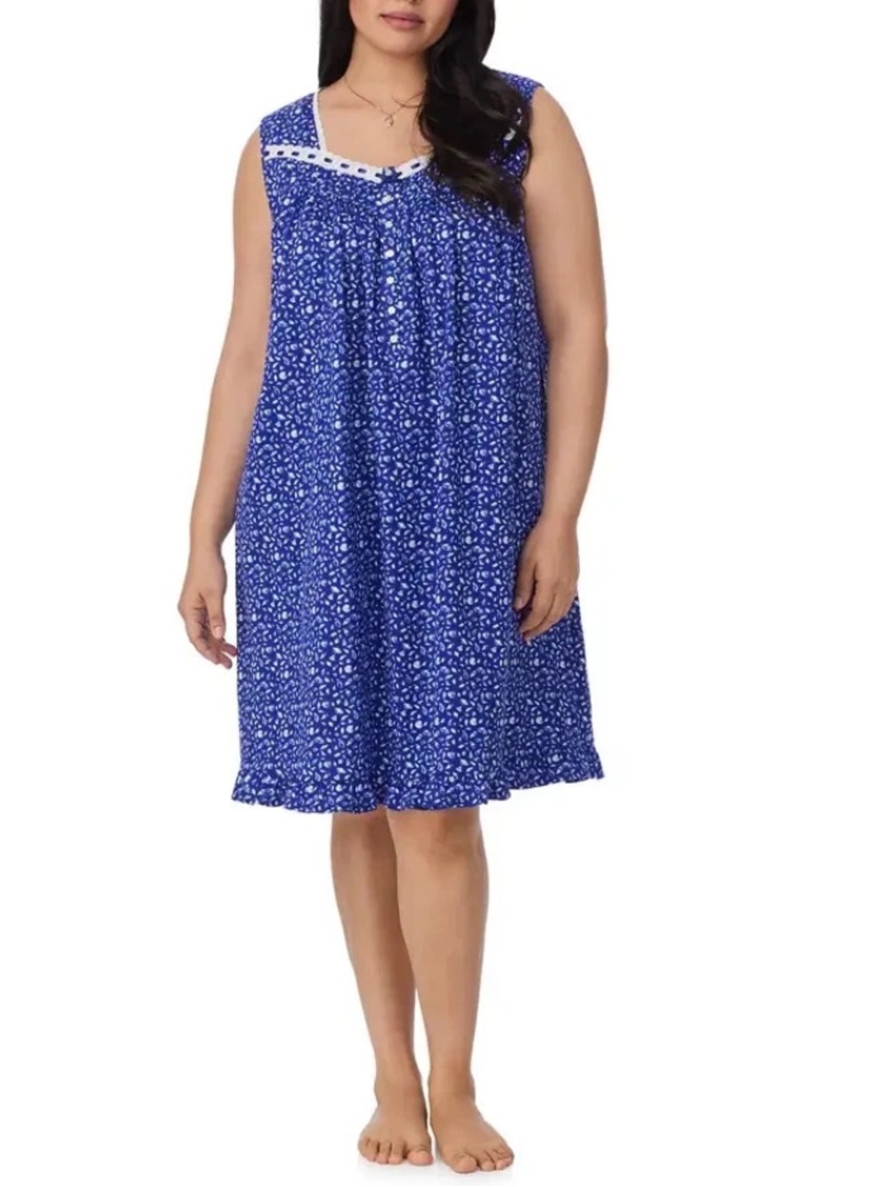 Eileen West Blue Floral Sleeveless Cotton Jersey Knit Short Nightgown Size 1X